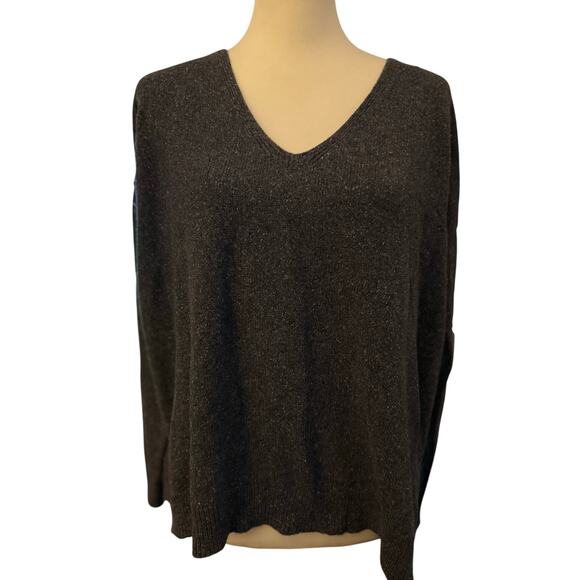 Eberjey Wool Blend Heathered V-Neck Sweater, Dark Charcoal Gray, Size Small - Picture 1 of 5